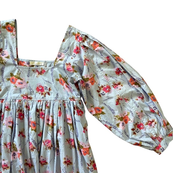 LOVESHACKFANCY Eaton Floral Blue Puff Sleeve Mini Dress Size S - Picture 9 of 14